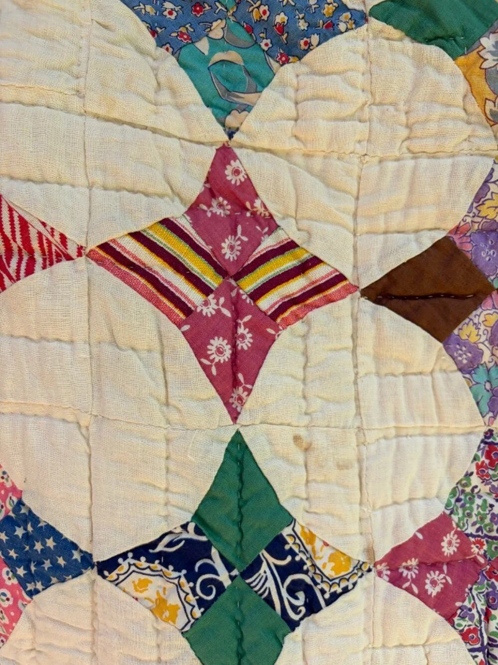 Vintage Feedsack Kite Patchwork Quilt | Hand Pieced & Hand Quilted | 65